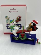 2013 Hallmark Ornament Up for Fun! SeeSaw Polar Bear &amp; Penguin Moves With Crank - £7.58 GBP