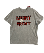 MERRY &amp; BRIGHT Men&#39;s XL Christmas T-Shirt Gray Wondershop Holiday Top NWT - £10.48 GBP