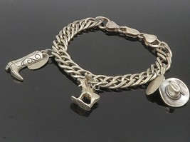 925 Sterling Silver - Vintage Assorted Charms Curb Link Chain Bracelet - BT4236 - £98.81 GBP