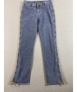 DKNY Jeans 29x31 Dark Wash Denim Leather Side Lace Up Bareback Y2K Size 8 - $26.60