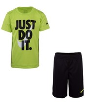 Nike Boy`s Dri-Fit T-Shirt &amp; Shorts 2 Piece Set (Black w Cyber(66F026-KY2),24 - £38.23 GBP