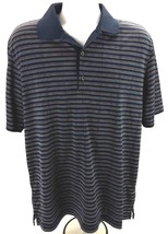 Greg Norman Play Dry Polo Shirt Mens Large Blue Striped Golf SS Performance - $9.89