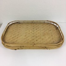 Vintage Bamboo Rattan Wicker Trays Set of 4 Lap Serving Tiki Bar 19&quot; x 13&quot; Woven - £39.77 GBP