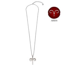 Silver 925 Rhodium Plated Aries CZ Zodiac Sign Necklace - £21.93 GBP