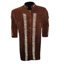 Brown Leather Coat, Bead and Bones. Halloween Coat Gift Dad Real Suede Leather - £159.83 GBP