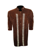 Brown Leather Coat, Bead and Bones. Halloween Coat Gift Dad Real Suede Leather - $199.99