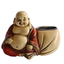 Vintage Hotei God Laughing Buddha Resin &amp; Enamel Incense Burner - £40.22 GBP