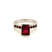 Vtg Signed Sterling STS India Emerald Cut Garnet Stone Solitaire Accents Ring 5 - £30.86 GBP