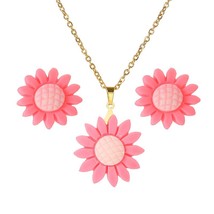 YEYULIN 1SET Sunflower Flower Stainless Steel Pendant Necklace Sets For ... - £18.57 GBP