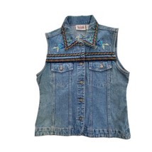 Vintage Bill Blass Women&#39;s Medium Blue Jean Vest Jacket  Denim Embroider... - £16.89 GBP