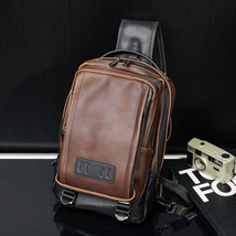 PU Leather Men Vintage Shoulder Bag Sling Crossbody Chest Travel Backpack  - £33.55 GBP