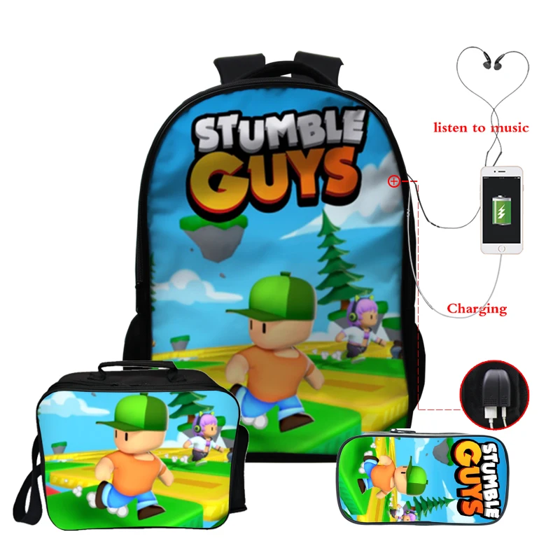 Stumble Guys Bagpack Teens Boys Girls School Bags 3D Travel Knapsack Usb... - £115.87 GBP