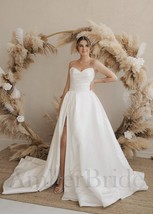 Satin Strapless Wedding Gown, Minimalist Wedding Dress, Ivory Satin Brid... - $344.50