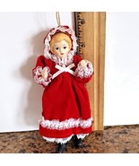 Girl Christmas Ornament Velvet Dress Porcelain Head &amp; Arms Moveable Arms... - $11.87