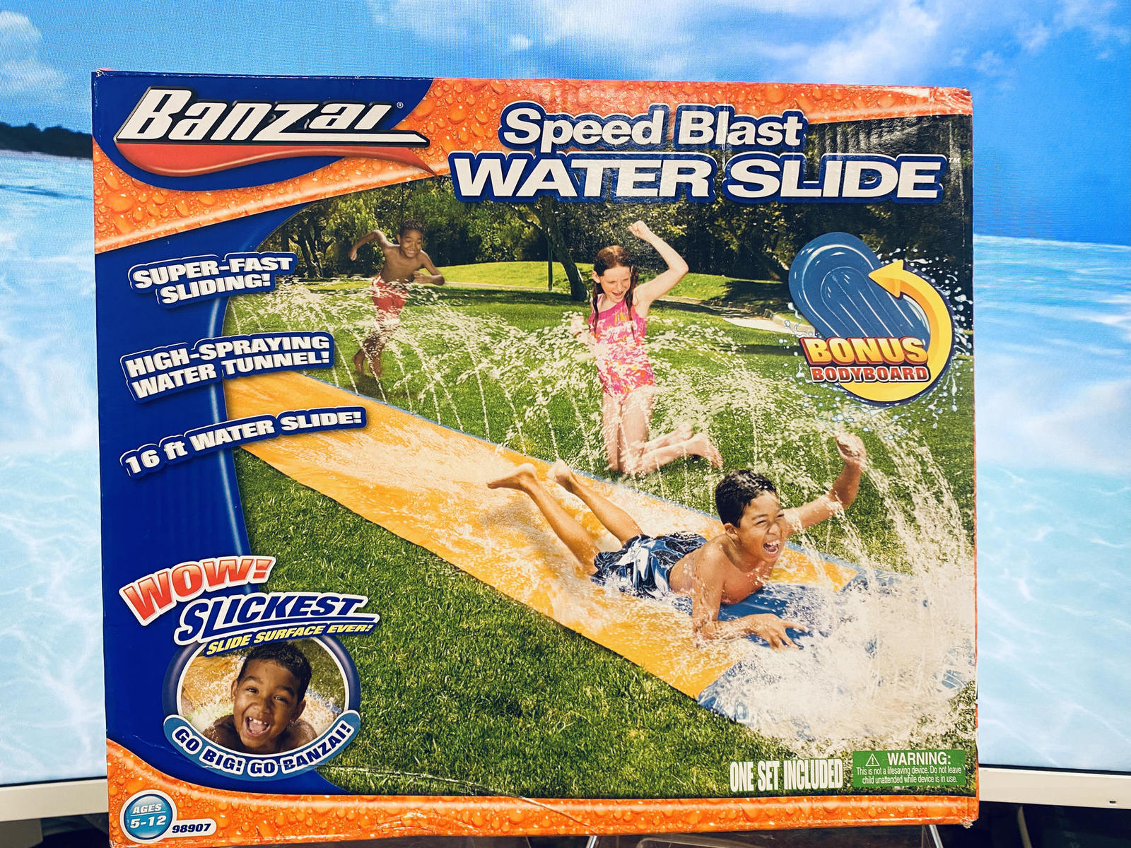BANZAI Speed Blast 16&#39; Water Slide w/ High-Spraying Water Tunnel Fun &amp; B... - $12.36