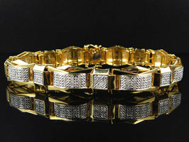Mens New 13CT Diamond Micro Pave Engagement Bracelet In 14K Yellow Gold Finish - £183.85 GBP