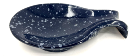 Vintage Frankoma 4Y Country Blue Spatter Spoon Rest Navy Pottery 7&quot; x 3.5&quot; - $29.69
