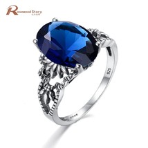 Women Engagement Art Deco Created Sapphire Stone 925 Sterling Silver Crystal Rin - £39.04 GBP