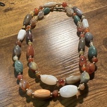 Vintage Natural Stone Necklace Tumbled Carnelian Amazonite Etc 34” Barre... - £17.64 GBP