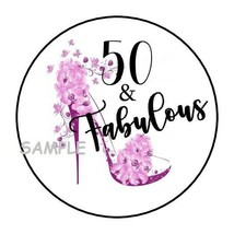 (30) 50 &amp; Fabulous Envelope Seals Labels Stickers 1.5&quot; Round 50TH Birthday Shoe - £5.97 GBP