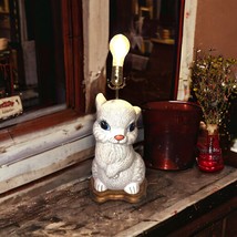Vintage Chalkware Ceramic Bunny Rabbit Large Table Lamp Hand Painted Wood Base - £35.98 GBP