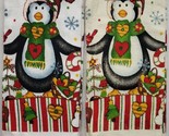 Set of 2 Similar Printed Towels (15&quot;x25&quot;) CHRISTMAS,PENGUIN IN HEART SCA... - £8.55 GBP