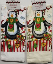 Set of 2 Similar Printed Towels (15&quot;x25&quot;) CHRISTMAS,PENGUIN IN HEART SCA... - £8.53 GBP