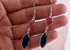 \Sterling Silver Blue &amp; Pink Quartz Oval Shape silver/Gold/Rose Plated Earrings - £22.86 GBP+