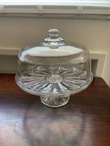 Footed Pedestal Covered Cake Stand/Display/Server - Clear Glass Vintage - £36.50 GBP