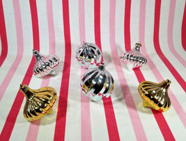Festive Vintage 6pc Silver &amp; Gold Swirl Balls and Teardrops Christmas Ornaments - £9.64 GBP