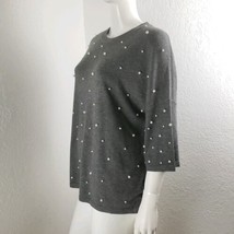 NM Neiman Marcus Sweater Pearl Embellished Short Sleeve Gray Women&#39;s Sz M - £30.36 GBP