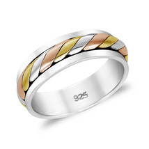 Everyday Single Braid Tri Color Tone Sterling Silver Band Ring-8 - £19.04 GBP