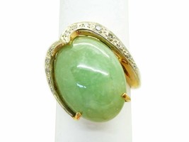 Vintage 9.65ct tw Jade &amp; Diamond Ribbon Filigree Ring 14k Gold Size 6.5 - £559.54 GBP