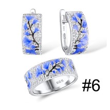 Blue White Flower Epoxy Ring and Earrings Sets for Women with Cubic Zirconia Par - £23.37 GBP
