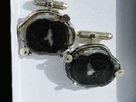 Rare Designer Yuri 925 Sterling Silver Genuine Black Agate pair of Cufflinks - £395.59 GBP