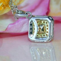 2Ct Princess Yellow Sapphire 14k White Gold Plated Diamond Halo Pendant - £120.35 GBP