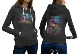 Space Lion  Black Cotton Hoodie For Women - £31.59 GBP