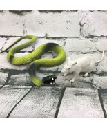 Animal Figures Green Cobra Snake With White Rat Mouse Rubber PVC Toys - £7.79 GBP