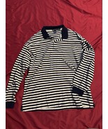 Nautica XXL Long Sleeve Polo Shirt Navy White Stripe 100% Cotton Peru - $30.02 CAD