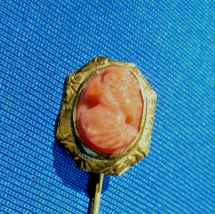 Antique Mediterranean Coral Pin 10k Solid Gold Handmade Victorian Design Cameo - $356.25