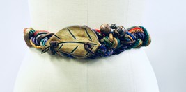 Ione Vintage Braided Rope Belt Wooden leaf Ornament Multicolor  Adjustab... - $48.71 CAD