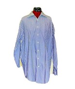 Nautica Shirt Blue Men Striped Size 16 1/2 Button Front Long Sleeve - £19.55 GBP