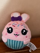 Gently Used Foamy Kuties Pink Plush Rabbit in Blue Muffin Cup Stuffed Animal – - £4.63 GBP