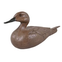 Vintage Brown 9.5&quot; Decoy Duck, Glass Eyes, Carved Wood-Look Composite Figurine - £15.71 GBP