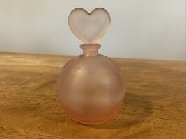 Vintage Pink Frosted Glass Perfume Bottle w/Heart Shaped Stopper - $17.00