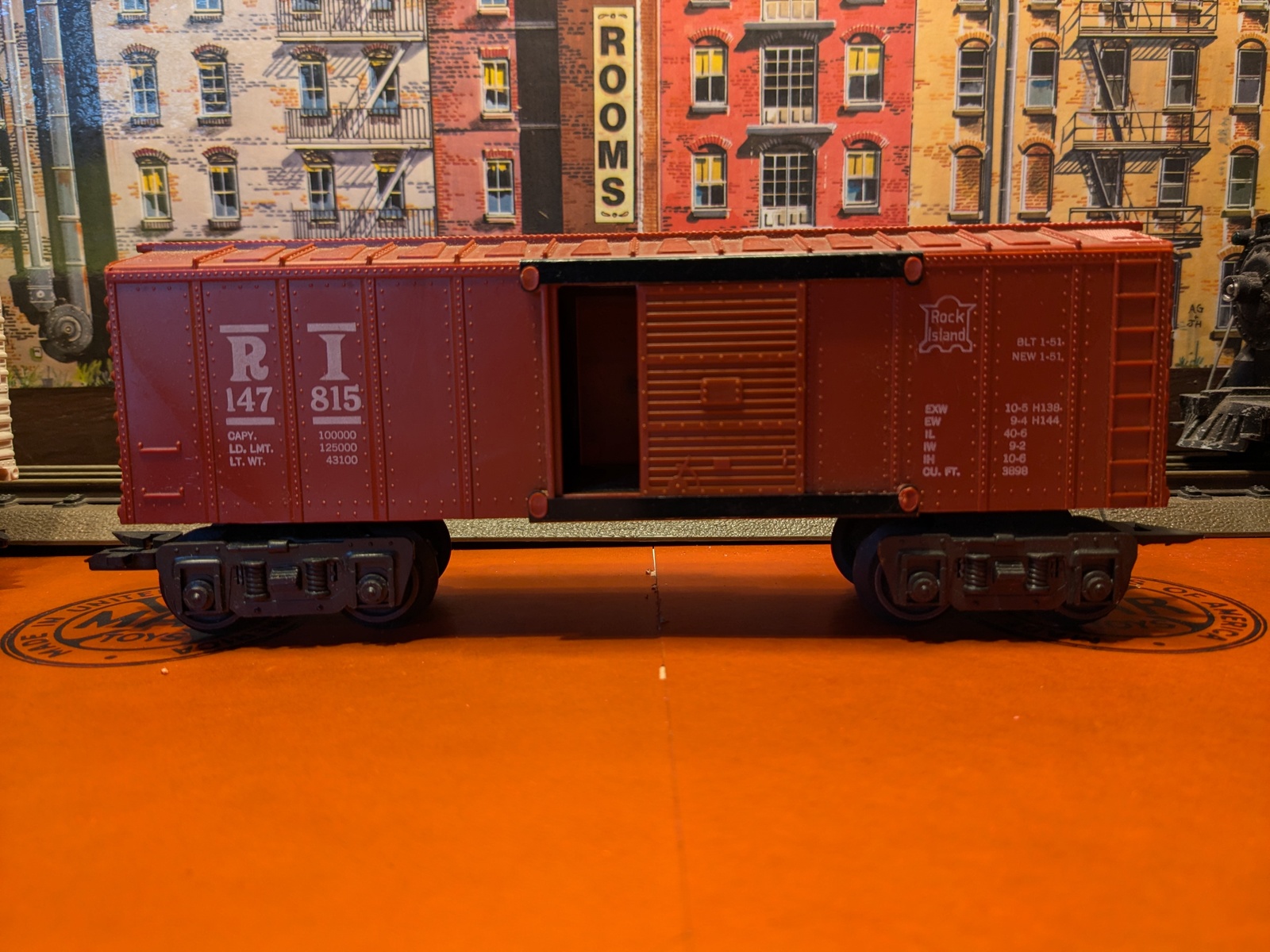 Marx Trains Used  #147815  Plastic Deluxe R I Rock Island Box Car Tuscan Brown Item image 2