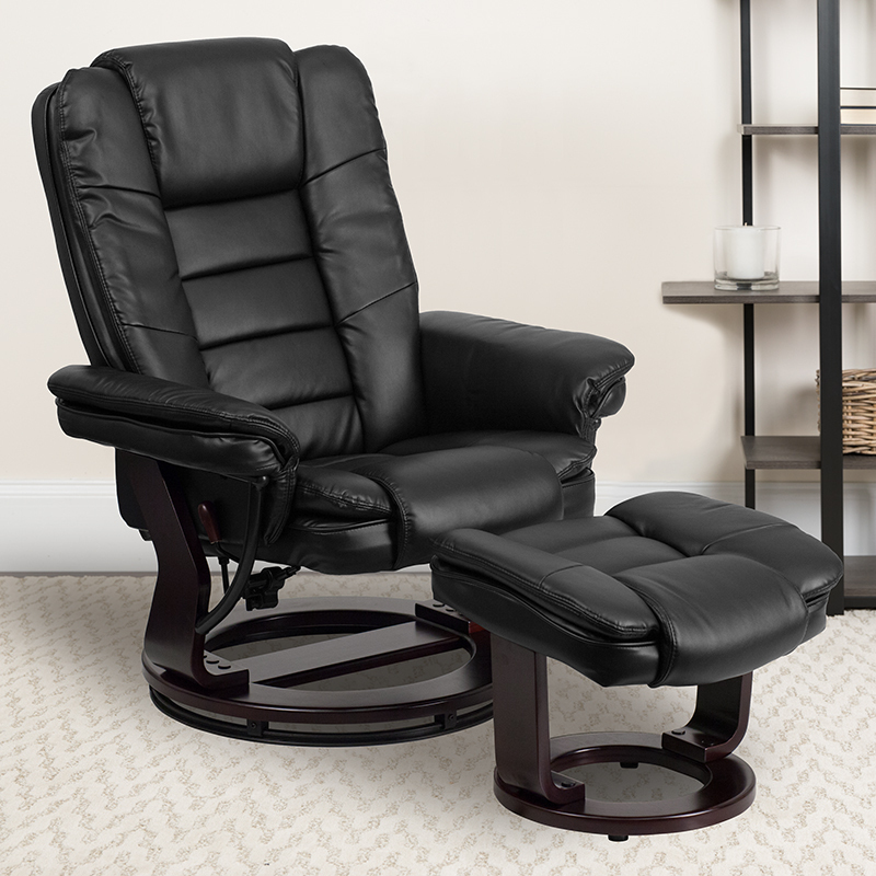 Black Leather Recliner&Ottoman BT-7818-BK-GG