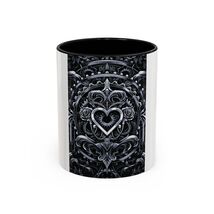 Steampunk Ornate Gothic Heart Black Accent Mug Filigree Rose Ceramic - $18.79+