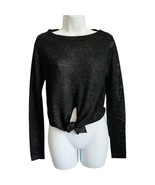 Zara Black Sequin Thread Loose Knit Tie Front Round Neck Sweater size S ... - $19.24