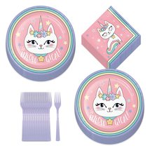 Sassy Caticorn Party Supplies - Fancy Unicorn Cat Meowgical Paper Dinner Plates, - £15.47 GBP